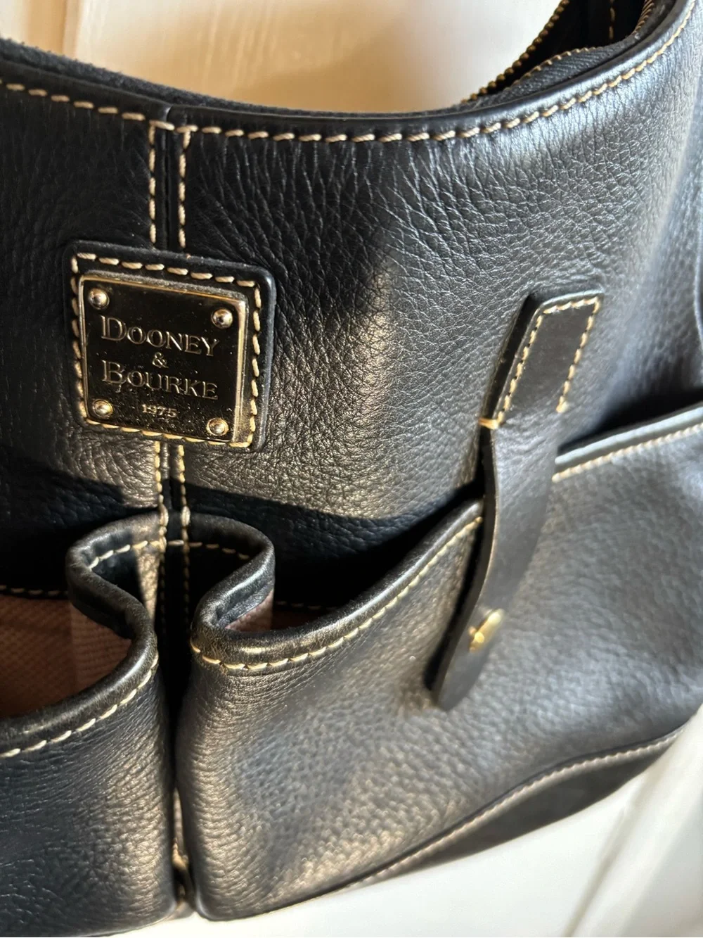 Dooney & Bourke Black Pebbled Leather Shoulder Bag with Gold Hardware
